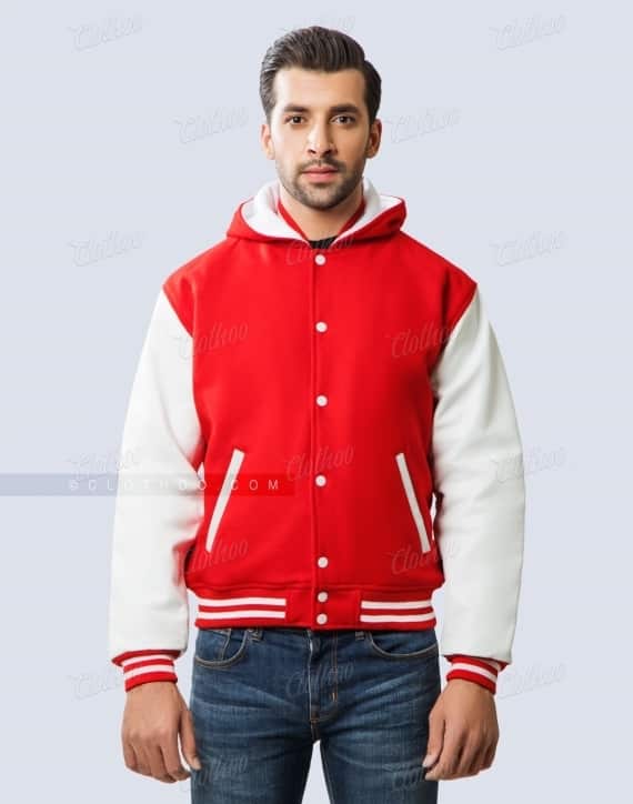 Letterman Jacket with Hood Red / White