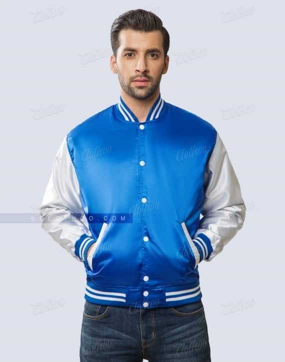 Youth Letterman Jacket in Blue / White Satin