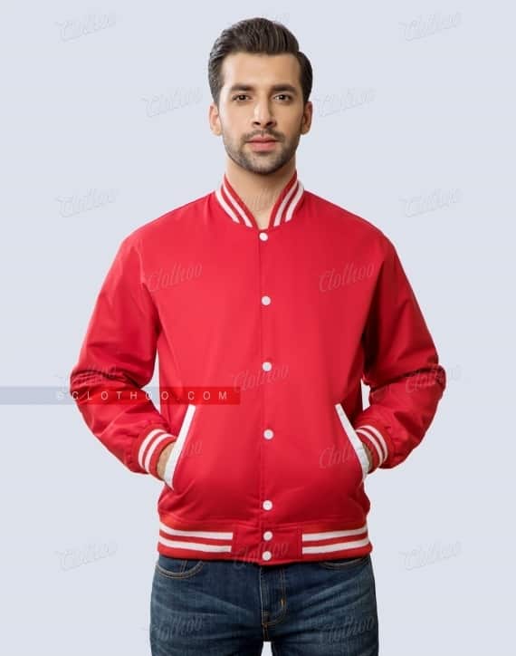 Cotton Twill Varsity Jacket in Red