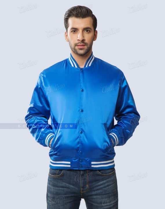 Custom Satin Varsity Jackets in Royal Blue